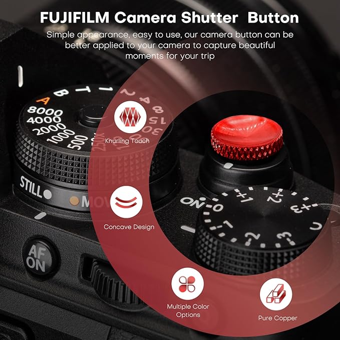 REYGEAK for Fujifilm Camera Shutter Button(4 Pack/Red) Copper Soft Shutter Release Button,Camera Shutter Button Fits for Fuji Fujifilm X100 X100VI X-T5 X-T4 X-T3 Accessories