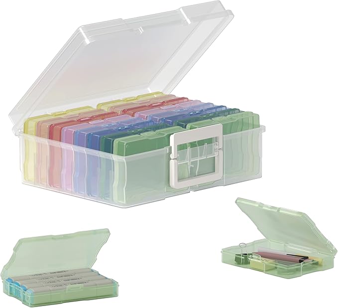 ＯｐｐｓＺｅｃｅ 4" x 6" Photo Organizer Storage Container with 16 Inner Case, Photo Storage Box with Handle for Crafts, Arts, Scrapbooking Stationery, Seed, Sewing Supplies, Arts Supply(Candy-Colored)