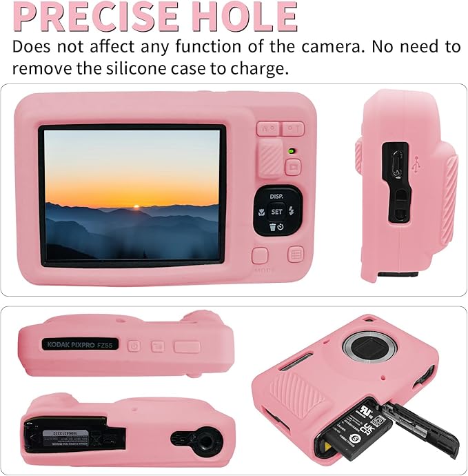Easy Hood Camera Case for Kodak PIXPRO FZ55, Soft Silicone Cover Anti-Scratch Slim Fit FZ55 DSLR Camera Sleeve Body Skin Travel Protective Case, Pink
