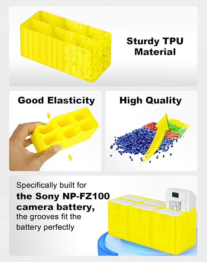 Selens TPU Air Bladder NP-FZ100 Camera Battery Case Bag Box for Sony NP-FZ100 Battery (Yellow 6 Sections)