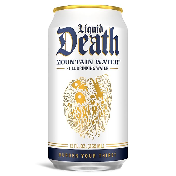 Liquid Death Still Mountain Water, Real Mountain Source, Ice-Cold Cans, Infinitely Recyclable, 12 Fl Oz (Pack of 12)