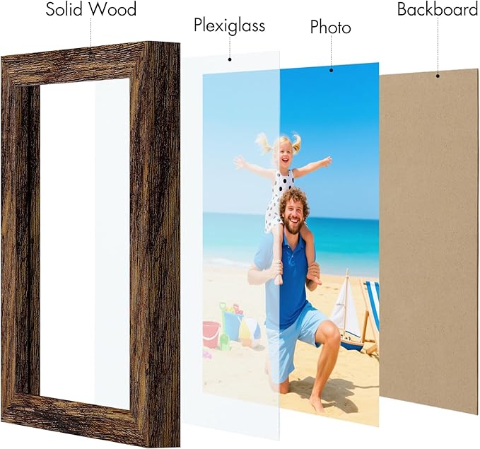 Vittanly 5x7 Picture Frame, Made of Solid Wood and Shatterproof Plexiglass, Wooden Photo Frame for Wall Mounting or Tabletop Display, Picture Frame for Home Decor with Stand, Dark Brown, 1 Pack
