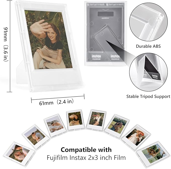 HIYQIN 2x3 Frosted Clear Photo Frames - 8 Pack Small Photo Frames for 3” Fujifilm Instax Mini Film - for Instax Mini 12 11 9 8 7s 90 99 40 EVO Tabletop Frame, 2x3 Photo Dispaly - Frosted Clear