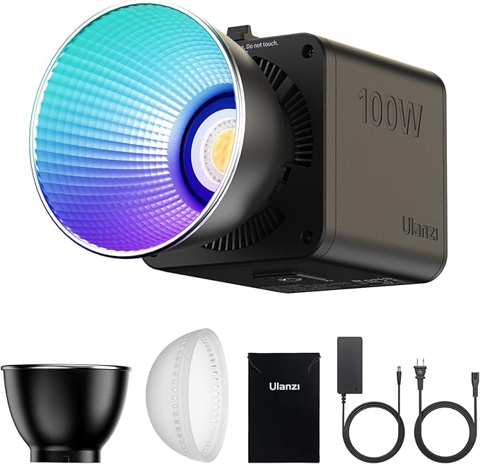 ULANZI 100W RGB Portable LED Video Light w DC Power Adapter, 88.8Wh Build-in Battery Metal Mini Adjustable Color Temperature COB Continuous Output Lighting Handheld Spotlight 2700K-6500K for Video