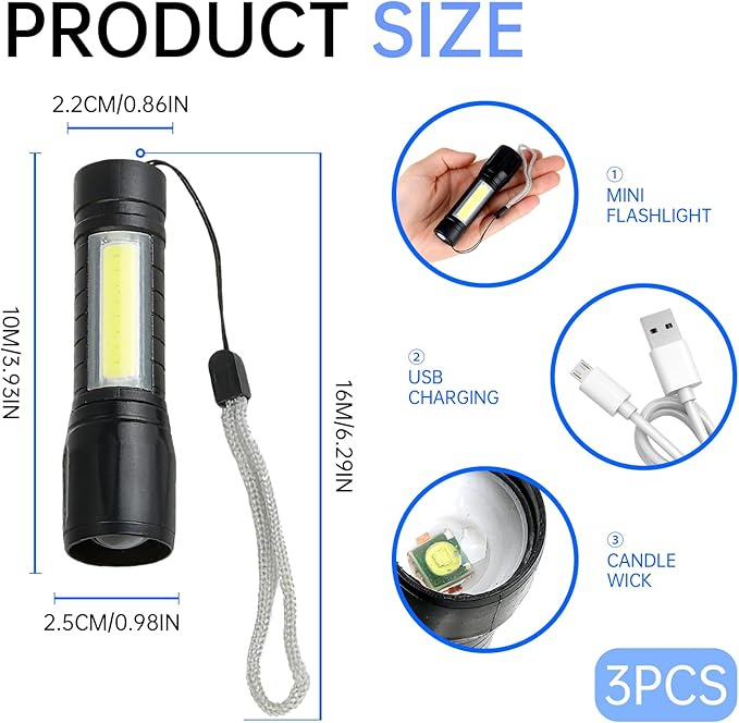 3PCS Mini Flashlight, Small LED Flashlight – High Lumens Pocket-Sized Torch, Portable Pen Light Design for Camping,Bright & Durable, Ideal for Outdoor Enthusiasts & Daily Use