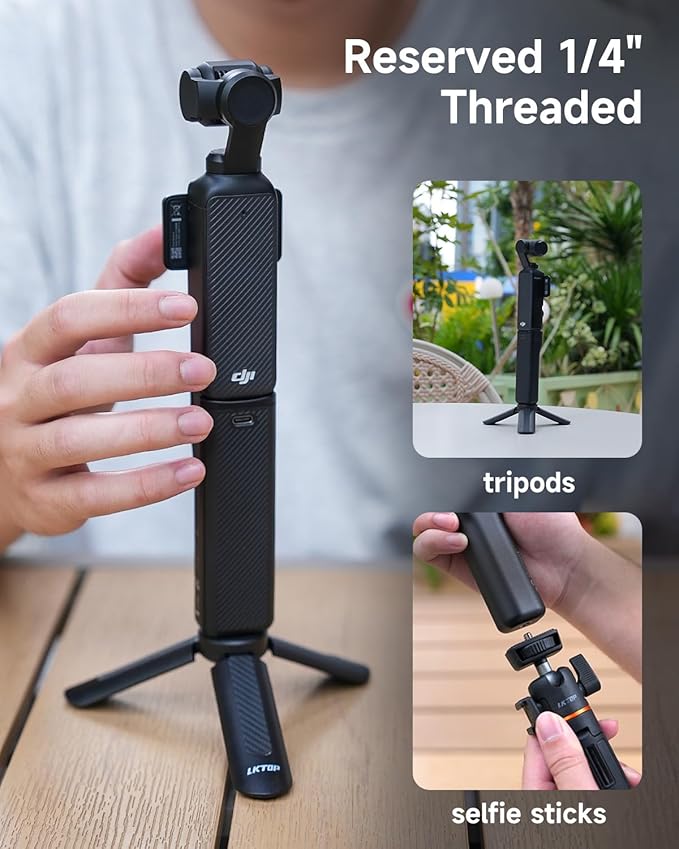 LKTOP Battery Handle+30W Charger for DJI Osmo Pocket 3, Xtra Muse Accessories, 5000mAh 22.5W Fast Power Stick Portable Grips, 1/4" Threaded, 6hr Battery Life (Charging Time: 35min Camera, 80min Self)