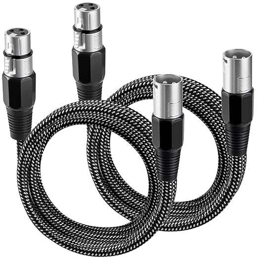 XLR Cable 10 FT/2 Pack, Microphone Cable 3 Pin Nylong Braided Balanced XLR Male to Female Heavy Duty Mic Patch Cords (Pure Copper Conductors)