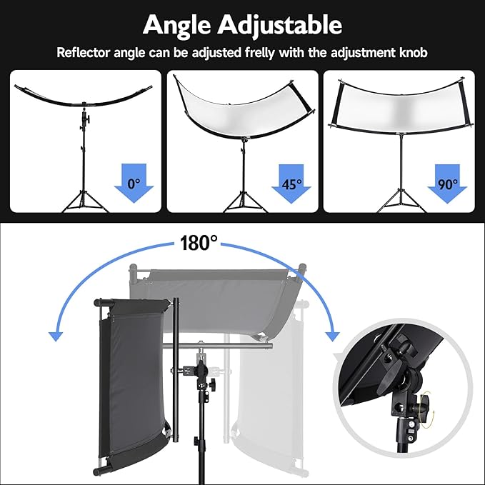 Clamshell Light Reflector/Diffuser with Carrying Case,70"X24" (4 Color in 1) Arclight Curved Eyelighter Lighting Diffuser for Photography Portrait Studio Video Shooting,Black/White/Gold/Silver