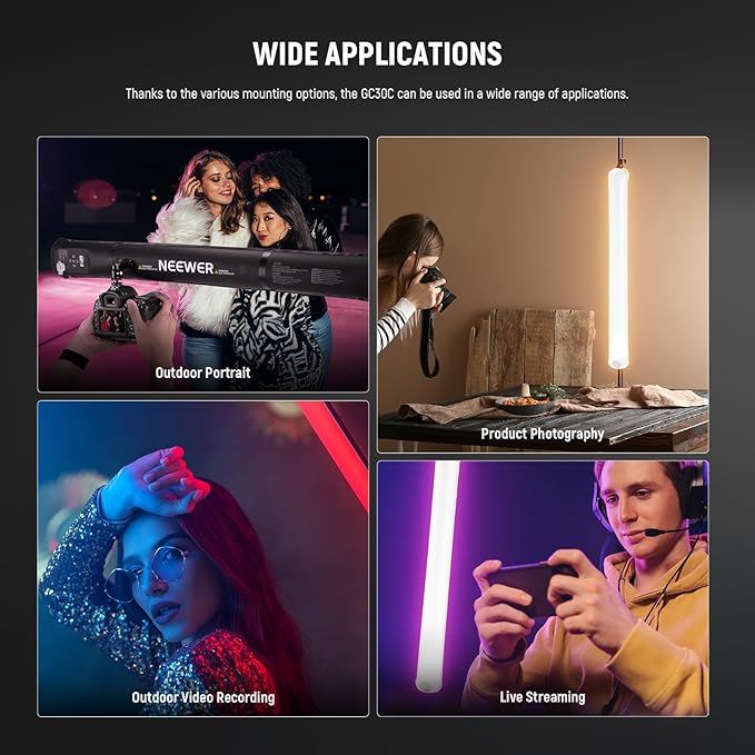 NEEWER BASICS 30W Handheld RGB Leuchtstab 35,5"/90cm, tragbare aufblasbare TPU Beleuchtung 5000mAh Typ C 45W in/30W Out, 3000Lux 17 Effekte 2700-6500K CRI95 für Studiofotografie Videoaufnahmen, GC30C