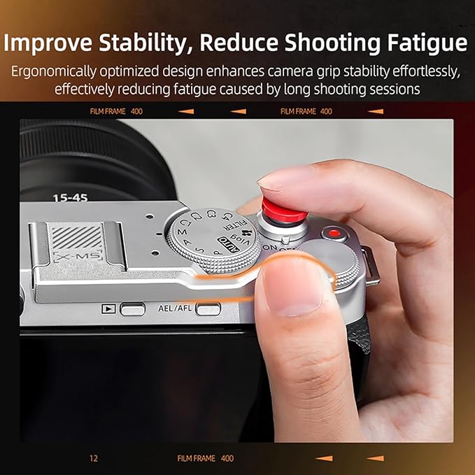 XM5 Metal Thumb Grip for Fujifilm XM5 Camera, Thumb Up Rest Anti-Slip Grip with Hot Shoe Shutter Button Cover Protector for Fuji FUJIFILM X-M5 Camera, with Anti-Scratch Silicone Pad (Black)