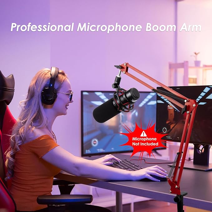 Red Mic Arm Compatible with HyperX QuadCast S - Premium QuadCast S Microphone Boom Arm for Gaming, Streaming by YOUSHARES