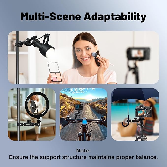 Wokyo Double Super Clamp Camera Mount 12" with Aluminum Magic Arm 360° Ballhead Camera Mount for Studio Light Stand Boom Stand Reflector Cross Bars Tripod Monitor Desk Bike Photography Reflector Flag