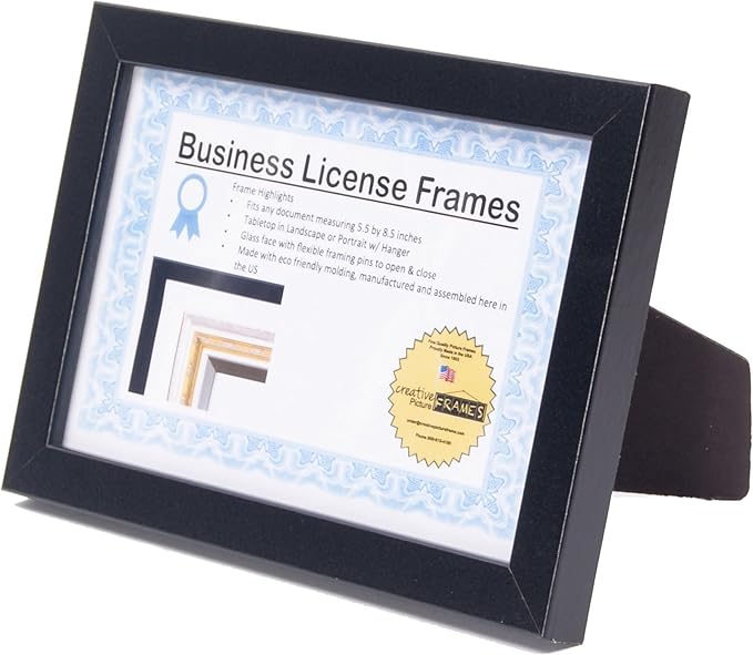 Creative Picture Frames [5.5x8.5bk] Black Business License Certificate Frames for Professionals Holds 5.5 by 8.5-inch Self Standing Easel Back with Hanger