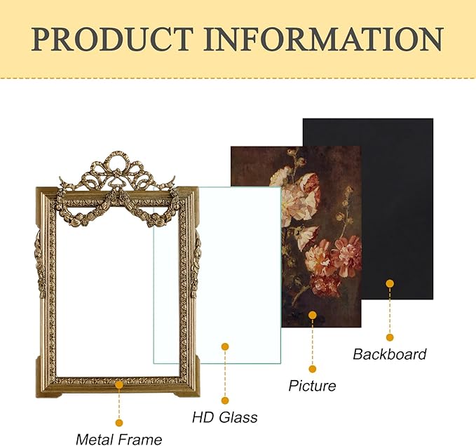 NIKKY HOME Vintage Picture Frame 5x7, Retro Gold Photo Frames, Metal Decorative Picture Frame with Stand and Glass Front for Tabletop Display Home Decor Gift