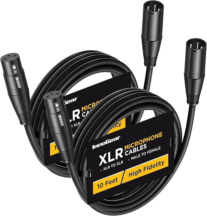 InnoGear XLR Microphone Cables, 10 Feet 2 Pack Oxygen-Free Copper Male to Female 3-Pin Balanced XLR Mic Cables Cord for Speaker Podcast Audio Mixer DMX Effector Amplifier Sound Card, Black