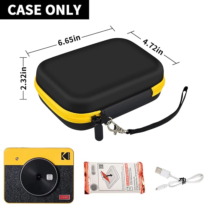ANKHOH Print Camera Case for Kodak Mini Shot 3 Retro 4PASS Wireless Instant Camera & Photo Printer, Picture Printer Carrying Storage Bag Holder Fits for Kodak Mini 3 Retro (Black+Yellow) (Box Only)