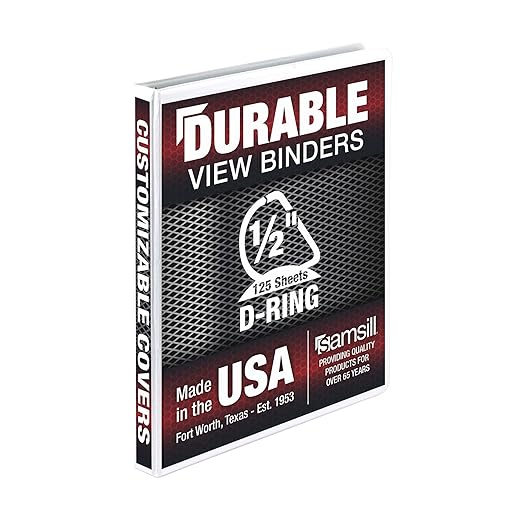 Samsill Durable 0.5 inch 3 Ring Binder, Made in USA, D Ring Binder, FSC 100% Recycled Chipboard, White
