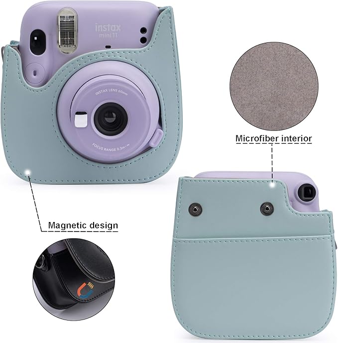 Frankmate PU Leather Camera Case Compatible with Fujifilm Instax Mini 11 12 Instant Camera with Adjustable Strap and Pocket (Cute Duck)