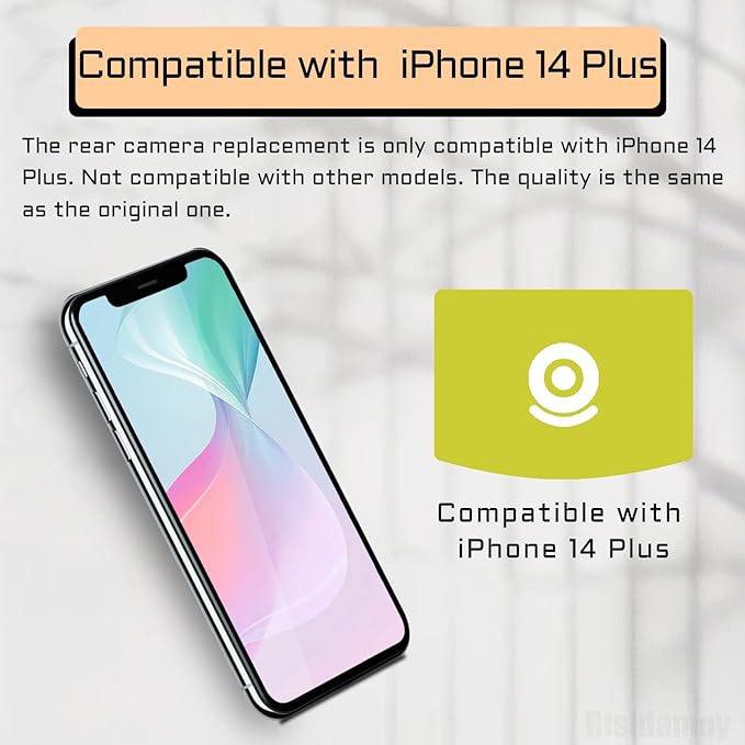 for iPhone 14 Plus 12MP OEM Main Rear Back Camera Replacement with Ultra Wide Lens 5X Optical Zoom HDR Photos Flex Cable 4K 60 fps 1080p HD Video Repair Kit A2632 A2885 A2886 A2887 A2896