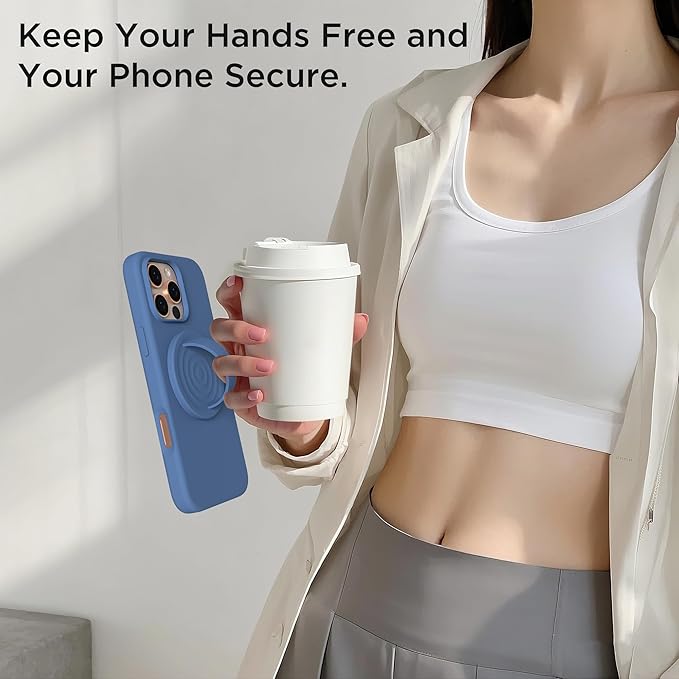 Magnetic Phone Grip Ring Holder, Liquid Silicone Magnet Cell Phone Grip Finger Loop, Compatible with Magsafe, Back of Phone for iPhone 17/16/15/14/13/12 Series, Azure Blue