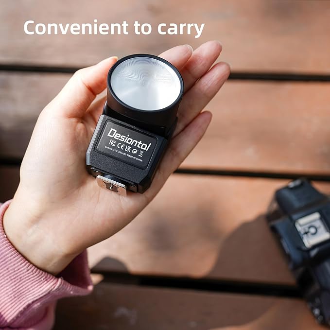 Mini Flash Speedlite, Desiontal GN8 6200K Camera Flash Light for Sony Nikon Olympus Canon Fuiifilm PentaX Hot Shoe Interface Camera, 4 Power Level 300mAh Battery 11/250S Flash Rate (Black)