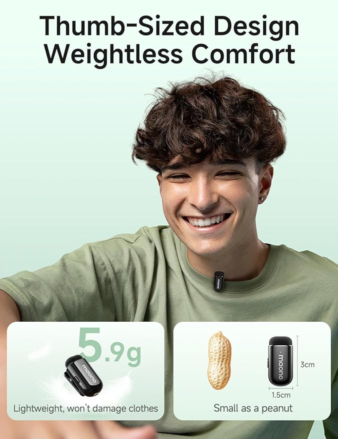 MAONO Wave T1 Mini Wireless Lavalier Microphone for iPhone iPad with MFi Certified Lightning Plug, Noise Cancellation, AI Voice Filter, 30H Used with Charging Case for Video Recording Vlog TikTok