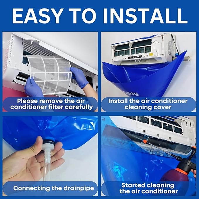 Oiktylr Mini Split Cleaning Kit Bag with 2L High Pressure Sprayer, Air Conditioner Cleaning Kit with Waterproof PVC AC Cleaning Cover Bib with 10pcs HVAC Cleaning Tools, Large