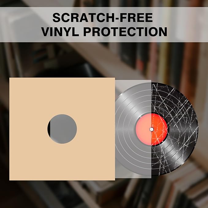 20PCS 12 Inch Brown Vinyl Record Jackets, Thick Cardboard Sleeves with Center Hole, Blank LP Album Covers for 33 RPM Storage & Organization, 350gsm LP Jackets for Record Storage