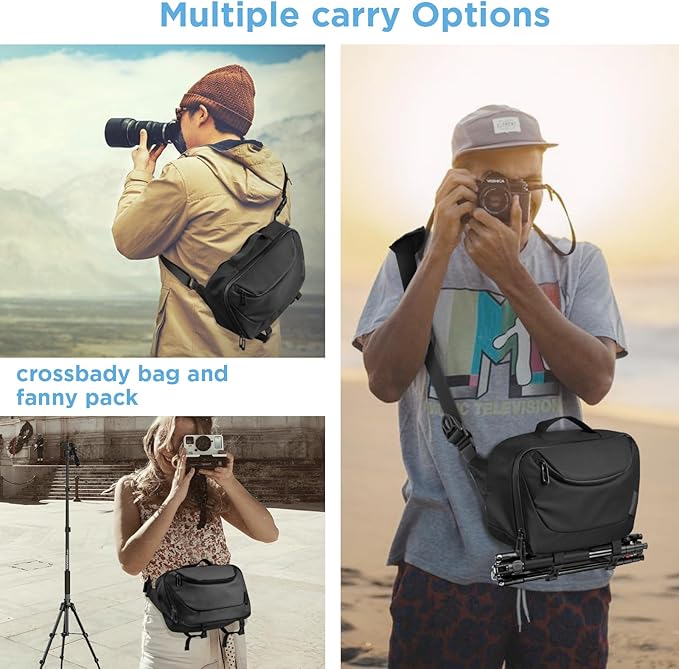 TAAOKA Camera Sling Bag,Waterproof Camera Case with Tripod Holder,Lightweight DSLR/SLR/Mirrorless Camera Bags Crossbody for photographers-Black