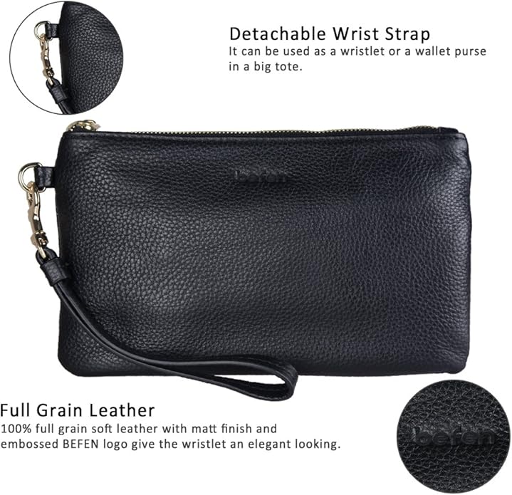 befen Genuine Leather Wristlet Clutch RFID Blocking Bag Cell Phone Wallet Purse Wristlet Wallet Purses and Handbags for Women