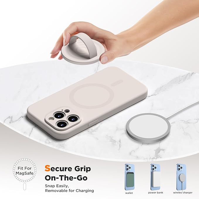 Upgraded Magnetic Phone Grip, Liquid Silicone Soft and Portable, Removable Finger Loop Ring Grip Holder for iPhone, Strong Magnetic Attraction, Compatible with MagSafe Phone Case, Stone