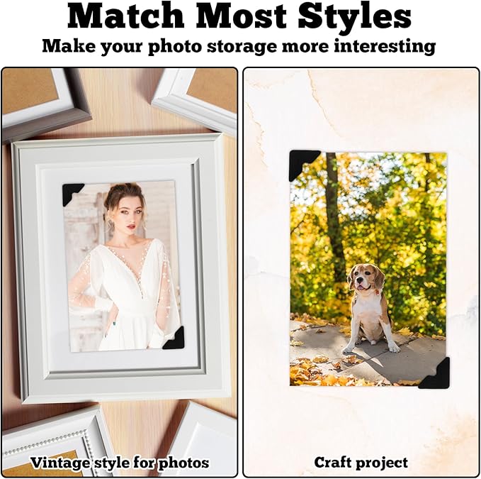 144PCS Photo Corners, Self Adhesive Black Photo Corners, Acid Free Photos Mounting Corner, Scrapbooking Photos Mounting Corner for DIY Scrapbook, Photo-Album, Picture Frames, Memory Books and Journal