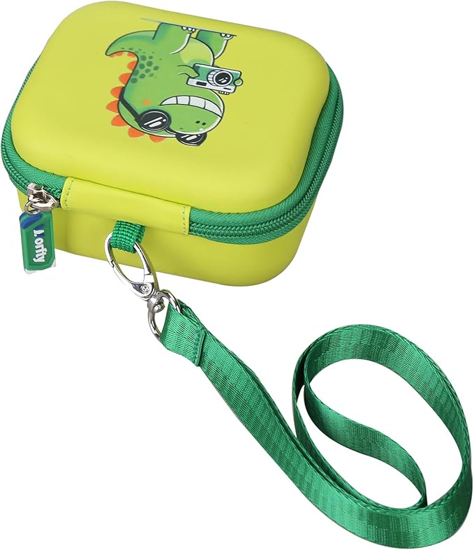 worfty Kids Camera Case Compatible with YEEHAO/Goopow/Hangrui/Masterbee/OUTUVAS/GKTZ Digital Video Camera Toys Camcorder Storage Holder Carrying - Green Dinosaur(Case Only) (Green dinosaur)