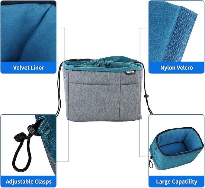 Selens Camera Bag for Backpack, Shockproof DLSR SLR Insert Case Bag, Water Resistant Protection Organizer Inner Bag for SLR DSLR Mirrorless Cameras, Lenses, Cable and Other Photography Gear, Blue-Grey