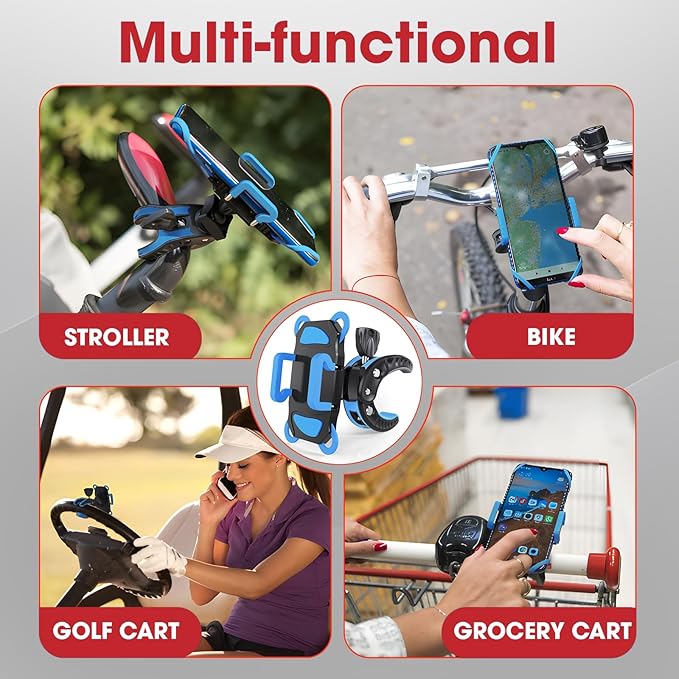 Crescendo CR-30 SlimClip Mic Stand Phone Holder, iPhone Clamp Mount, Pole Phone Mount, Microphone, Music or Drum Stand, Mic/Phone Clip - for iPhone, Samsung Galaxy, Pixel, Any Smartphone (Blue)