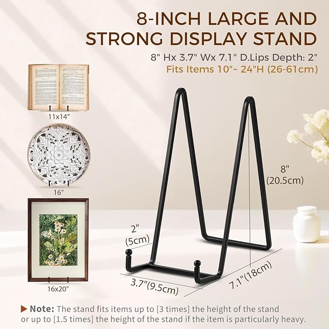 Plate Holder Easel Display Stand - 8 inch Metal Plate Stands for Display - Tabletop Picture Stand - Black Iron Easels for Display Pictures | Photo Frames | Book | Decorative Plates | Plaque -2 Pack