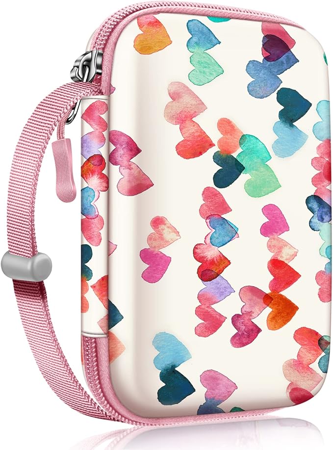 FINTIE Case for HP Sprocket Select/Sprocket Plus Smartphone Printer, Canon Ivy Mini/CLIQ 2/CLIQ+2 Instant Camera - Shockproof Hard Shell Carrying Case, Raining Hearts