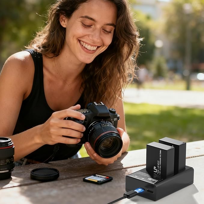 LP LP-E17 Battery Charger, LCD Display & USB-C Dual Slot Charger Compatible with Canon EOS Rebel T7i, T6i, T6s, SL3, SL2, 77D, 9000D, 8000D, 800D, 760D, 750D, 200D, M6, M5, M3, Kiss X8i DSLR Cameras