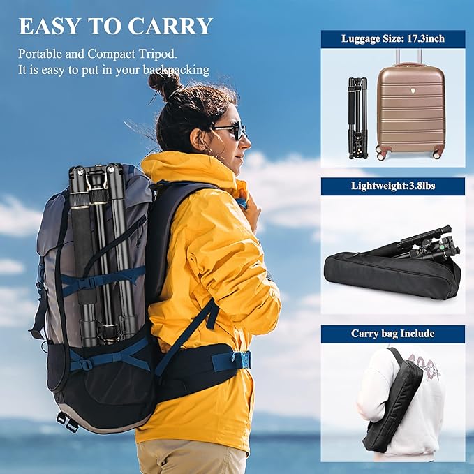 77" Aluminum Camera Tripods & Monopods, Victiv Compact Travel Tripod for Camera DSLR, Spotting Scope,Telescope, Binoculars, Porfessional Heavy Duty Camera Tripod Stand for Photography Video Recording