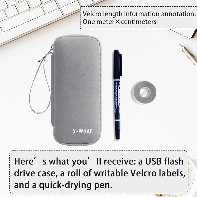 VNEIRY 12-Slot USB Drive Organizer w/Velcro Labels & Quick-Dry Marker - Peel & Stick Anywhere! Secure Case for Thumb/Jump Drives | Fits Most USB Sticks | 12-Capacity | Gray