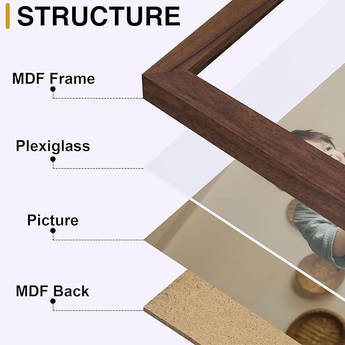 decorUhome Triple 7x5 Picture Frame Horizontal, Engineered Wood Trifold Photo Frame with Plexiglass for Tabletop Display, 7x5, Brown
