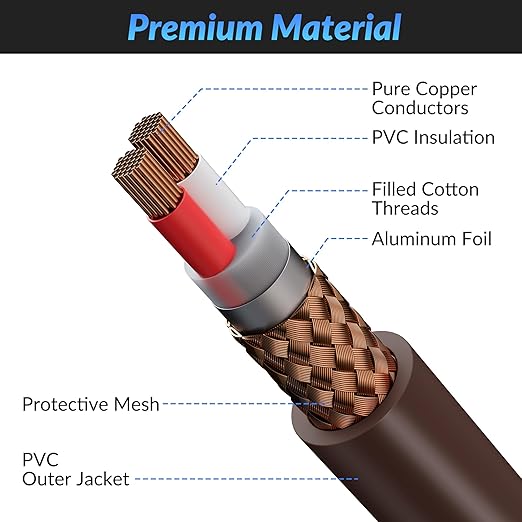 XLR Microphone Cable 8 FT, XLR Male to Female Balanced Mic Cable, 3-Pin Shielded Speaker Cord, Zinc Alloy Connectors, 22AWG Pure Copper, Metal Spring SR, Recording Studio, Podcast, Brown