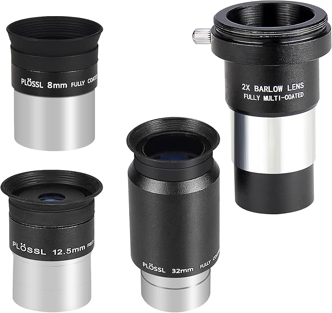 CelticBird Telescope Accessory Kit with 1.25inch Plossl Premium Telescope Eyepiece Set 8mm/12.5mm/32mm Plossl Eyepieces Lens and 2X Multicoated Barlow Lens T Adapter