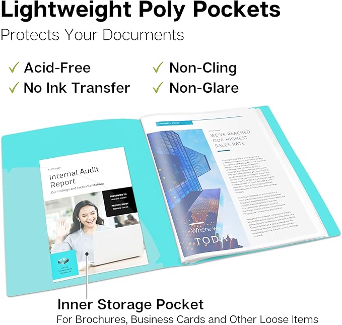 Dunwell Presentation Binder 60-Pocket, Displays 120 Pages, 8.5x11 Portfolio Binder with Plastic Sleeves, Storage and Organizer for Documents, Photos, Kids Artwork, Projects, Recipes (Aqua)
