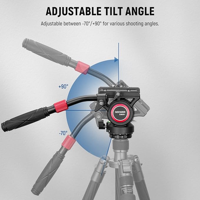 NEEWER Video Tripod Fluid Head with Quick Release Plate, Telescopic Handle & Panorama Scaled Base (⌀55mm), Max Load 13.2lb/6kg, Heavy Duty for DSLR Video Cameras, GM001