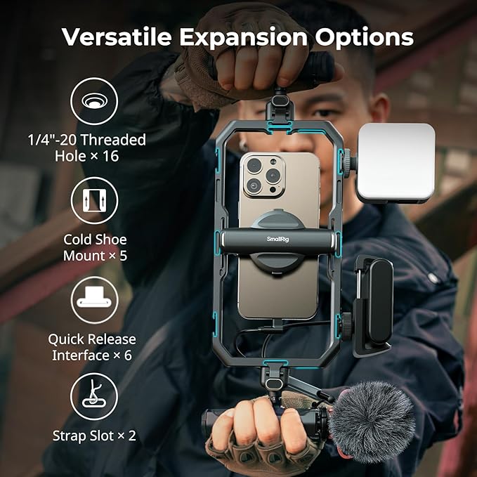 SmallRig Pro Phone Stabilizer Video Rig Kit, All-in-One Creator Bundle with LED Light, Mic,Table Tripod, Dual Handles for Live Streaming, for Creator, for iPhone 17/16/15 Pro, Android