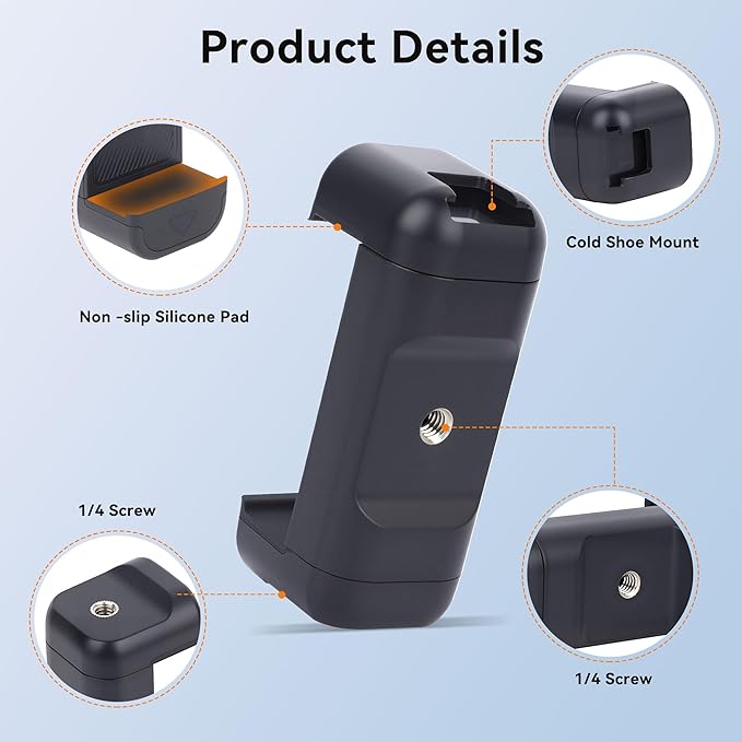 Phone Tripod Mount with Cold Shoes, Universal Cell Phone Tripod Mount Adapter, Smartphone Holder Adapter with 1/4 inch Screw, Phone Holder Clip Connector Head for Monopod Selfie Stick Flexible（812001）