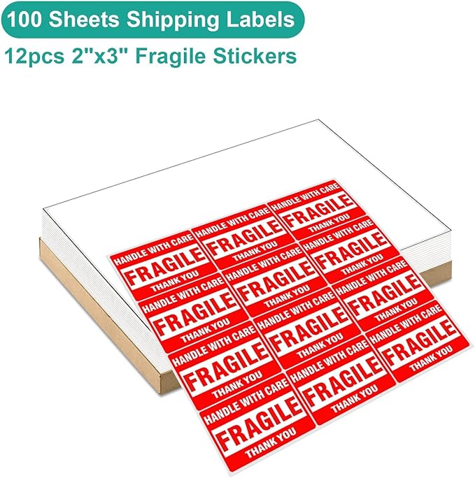 MFLABEL Full Sheet Matte White Labels - 8.5 x 11 Inch for Laser & Inkjet Printers (200 Sheets / 6000 Labels) - Includes Address & Fragile Stickers, Smudge-Proof & Quick Peel