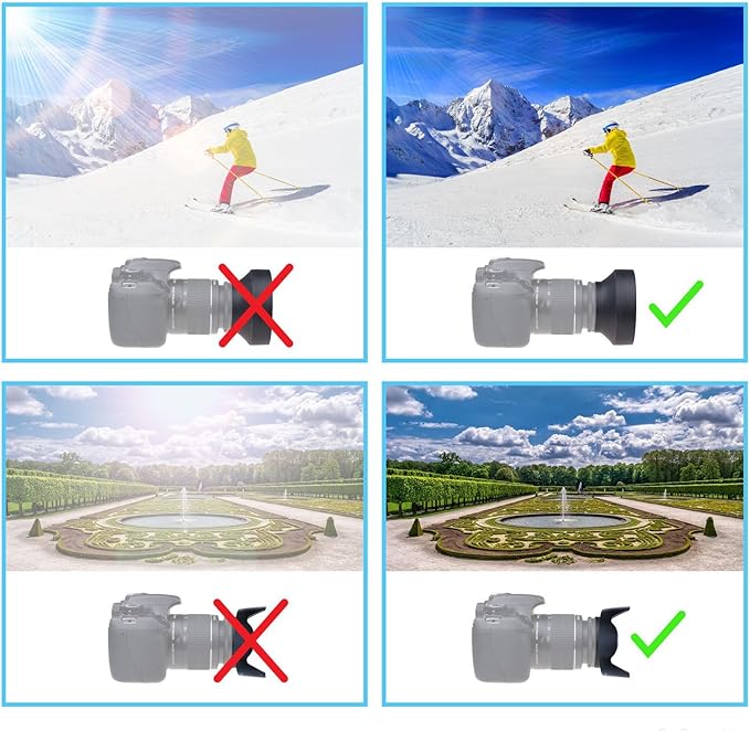 55mm Set of 2 Camera Lens Hoods and 1 Lens Cap - Rubber (Collapsible) + Tulip Flower - Sun Shade/Shield - Reduces Lens Flare and Glare - Blocks Excess Sunlight for Enhanced Photography and Video