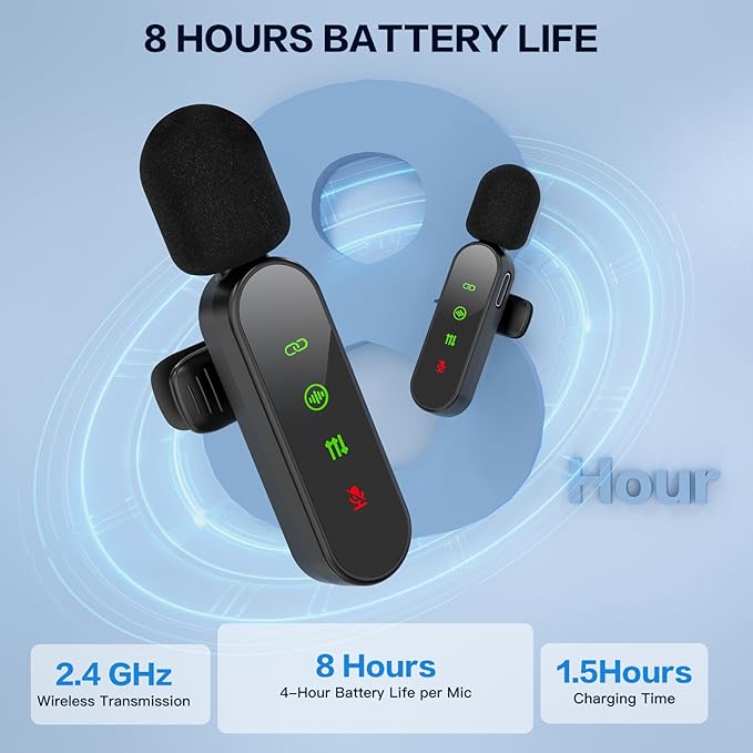 ZealSound Mini Microphone for iPhone with LED Display,Wireless Lavalier Mic with USB-C/Lightning/USB - Noise Reduction & Echo Effect,6 Windscreen Furry Muff Mics for TikTok,Podcast,ASMR,YouTube Videos